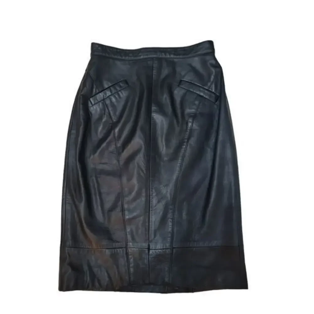 Gingette genuine leather vintage‎ black pencil skirt size 40 Slit